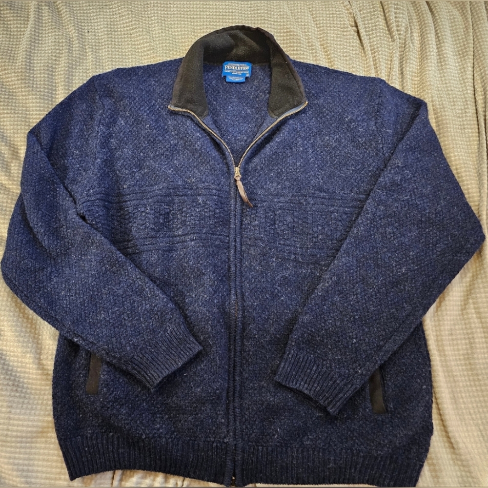 VTG Pendleton Men's 100% Wool Shetland Full Zip Cardigan Sweater SZ L USA